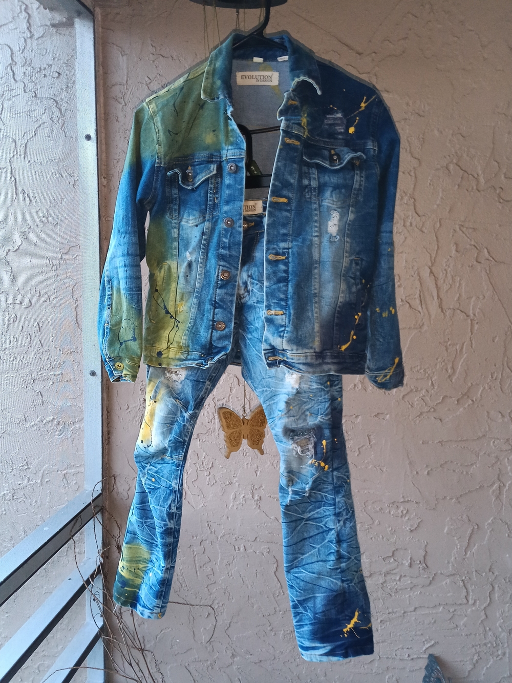 Revolution Washed Blue & Green Boy's Denim Jacket and Jeans Set